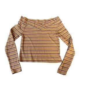Arizona Jean Co Striped Off The Shoulder Long Sleeve Top Womens Size M